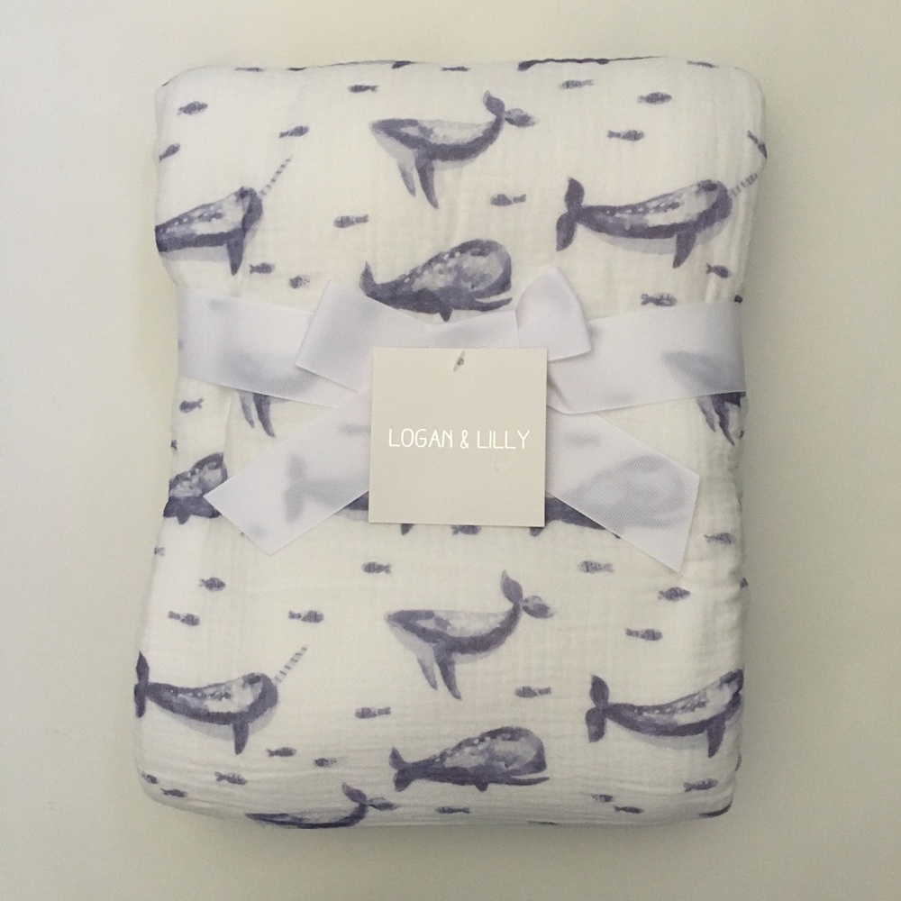 NEW Cotton Muslin Quilted Baby Blue Whale Theme Baby Gift | Logan & Lilly